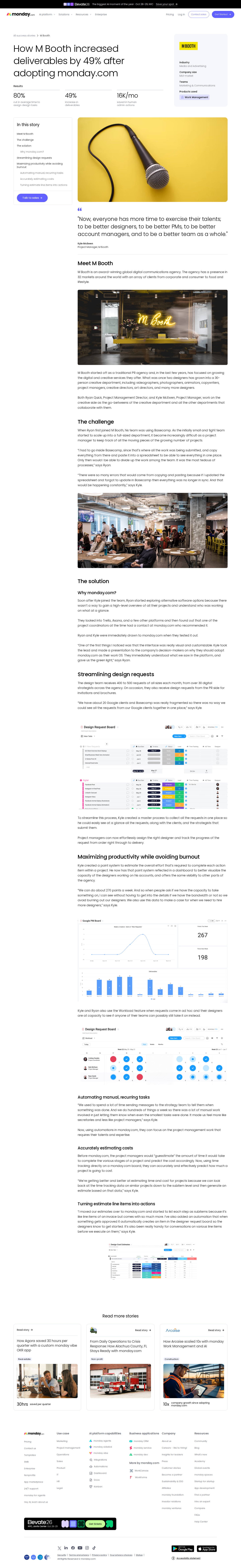Screenshot of monday.com x M Booth, 49% more deliverables from the same team