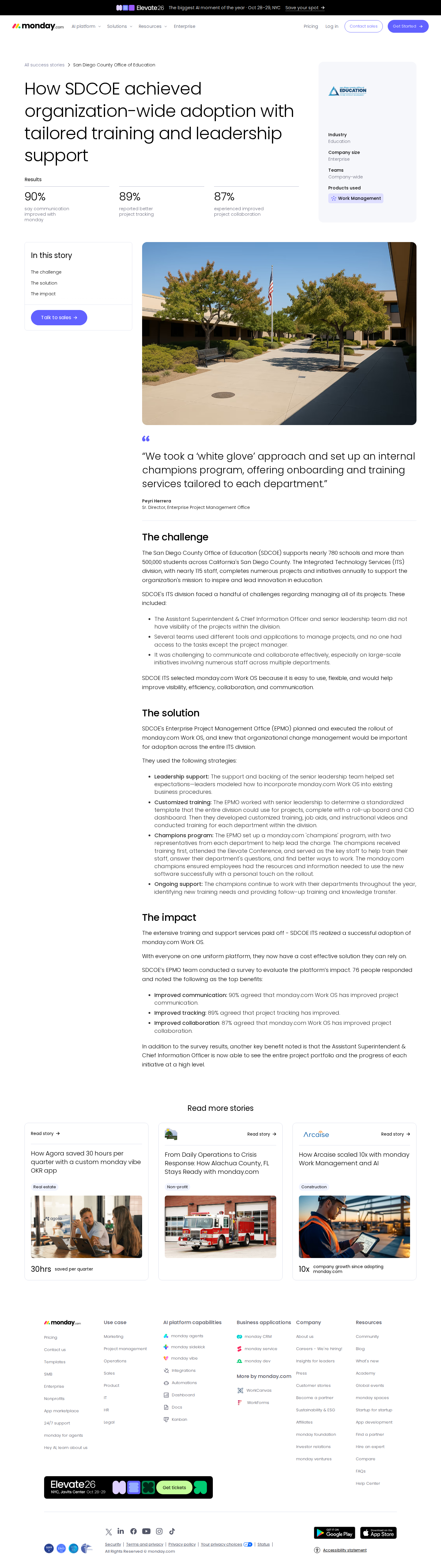Screenshot of monday.com x SDCOE, from siloed tools to organization-wide visibility