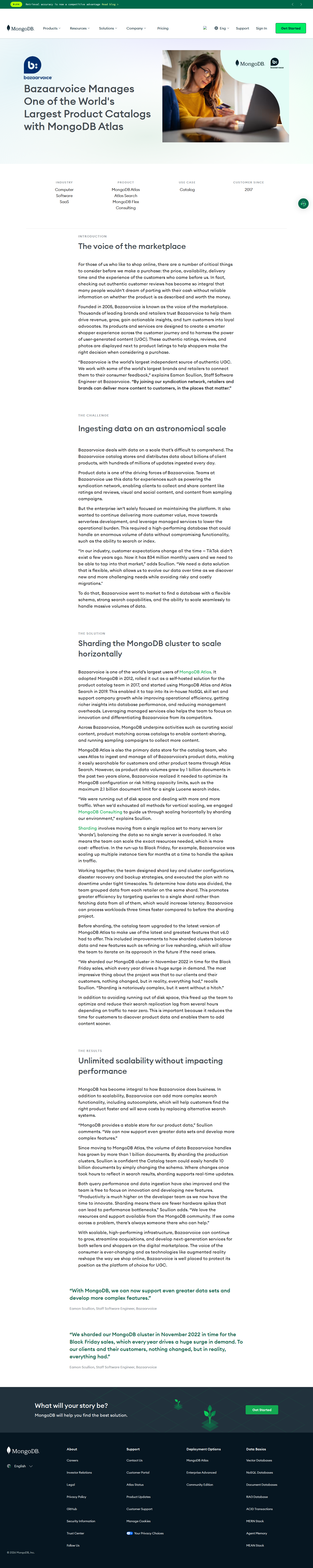 Screenshot of MongoDB x Bazaarvoice, sharding a billion-document catalog with zero downtime