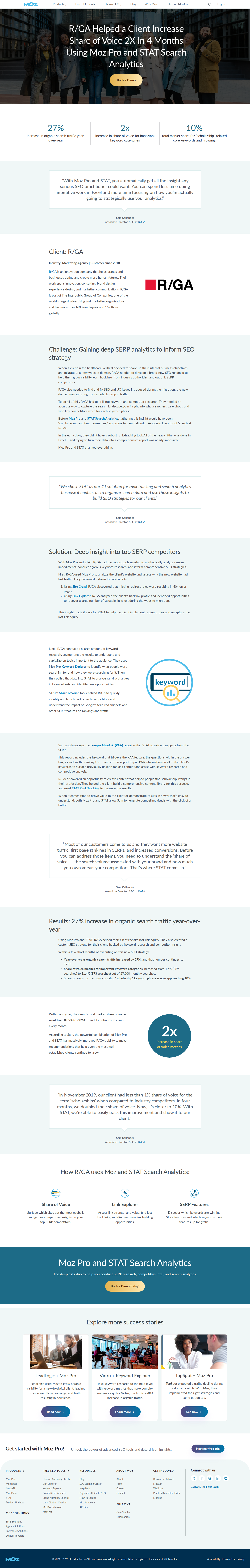 Screenshot of Moz x R/GA, 2x share of voice in four months after domain migration