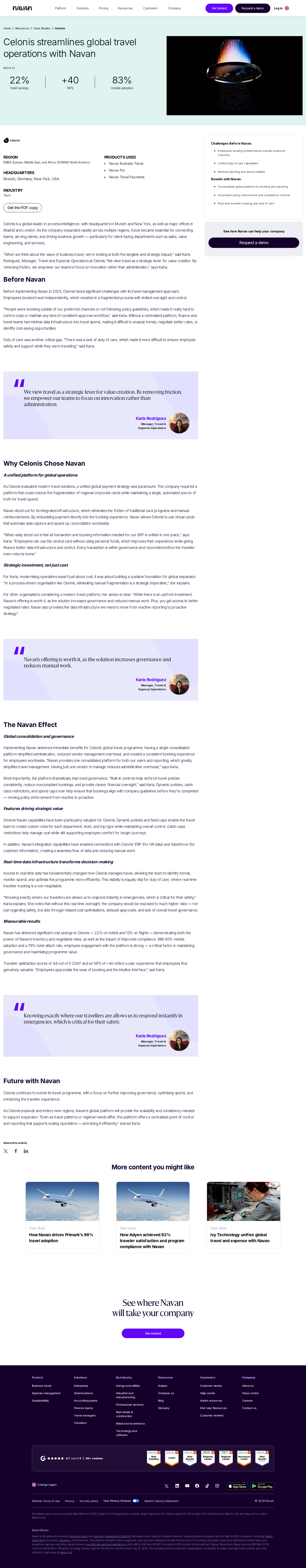 Full screenshot of Navan x Celonis, unblocking fragmented global travel to unlock 22% hotel savings