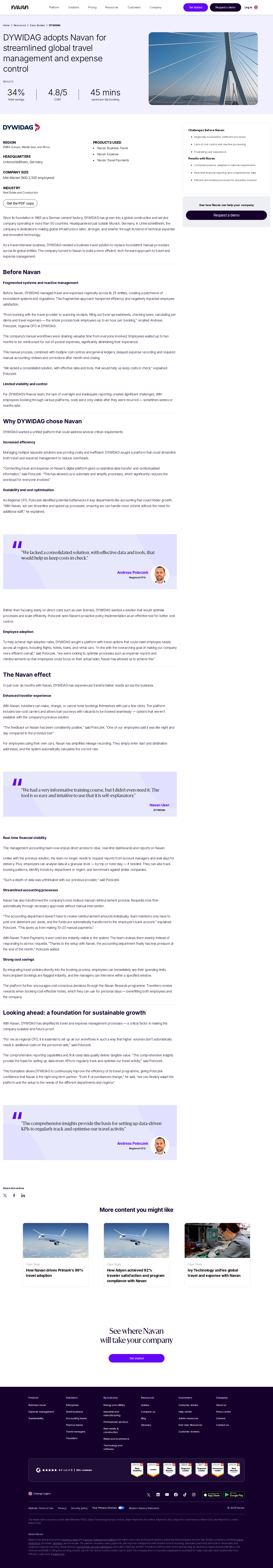 Full screenshot of Navan x DYWIDAG, streamlining global travel and expense across 25 entities