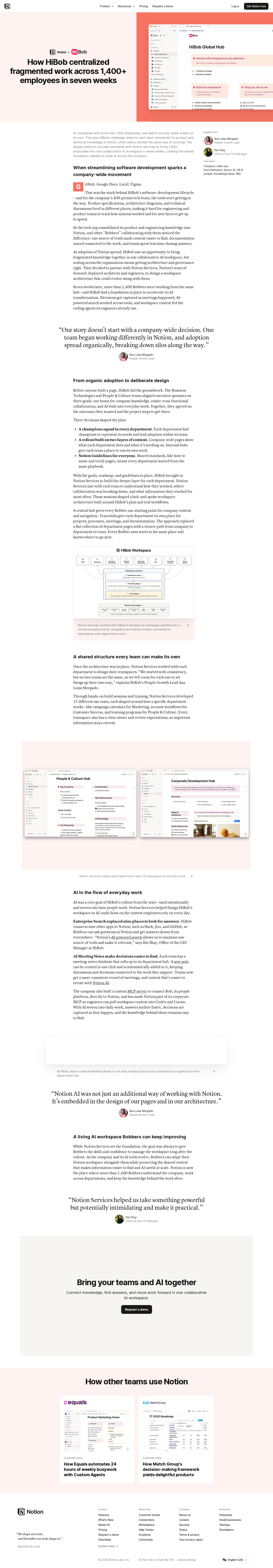 Screenshot of Notion x HiBob: From tool sprawl to company-wide AI workspace in seven weeks