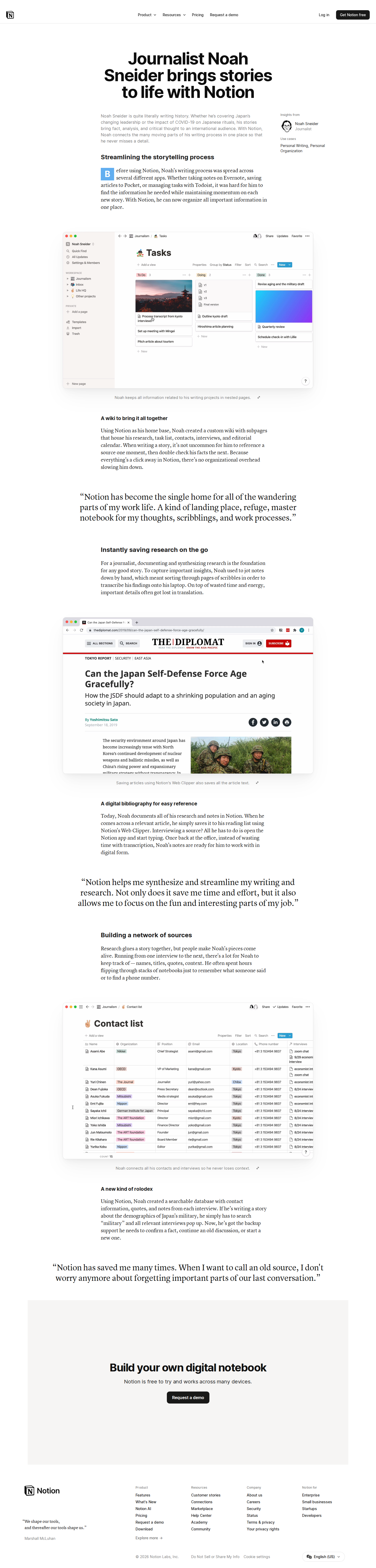 Screenshot of Notion x Noah Sneider, one journalist trades app chaos for a single writing hub