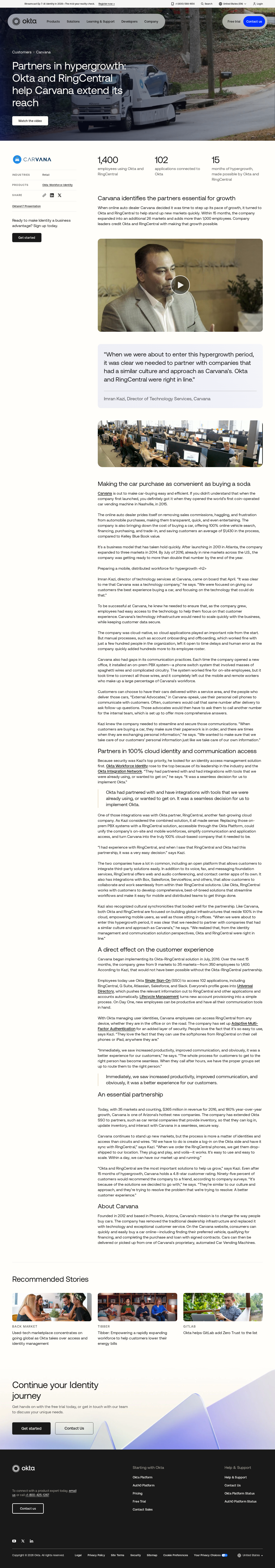 Full screenshot of Okta x Carvana, identity infrastructure for hypergrowth