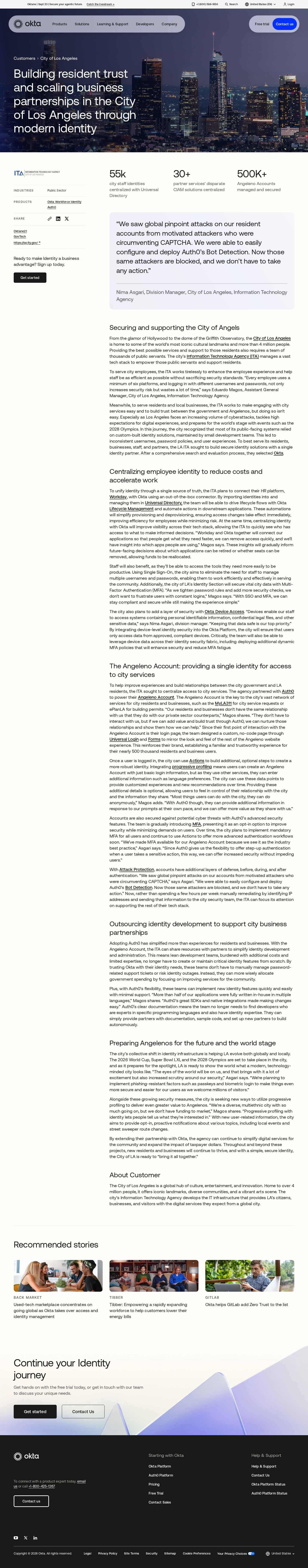 Screenshot of Okta x City of Los Angeles, Building a single secure identity for 4 million residents