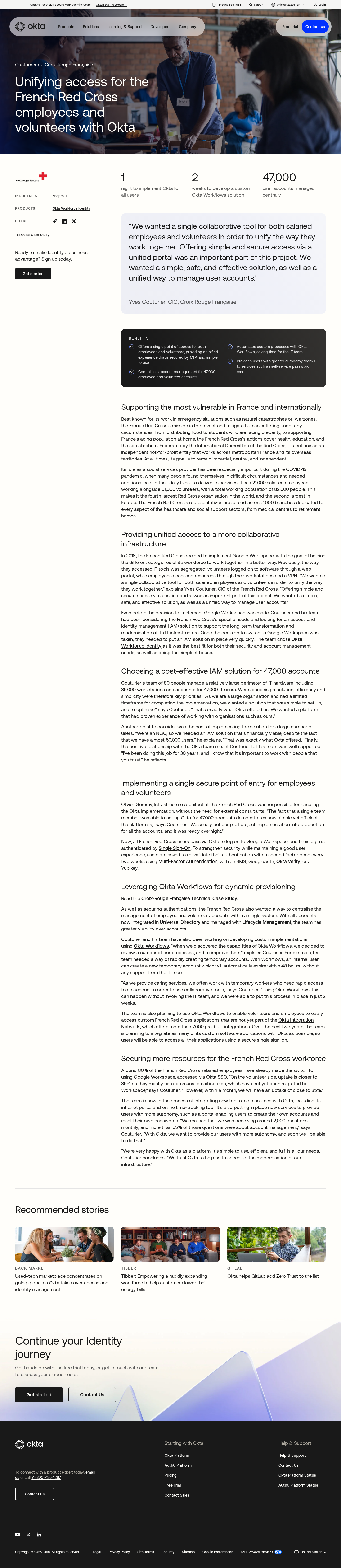 Screenshot of Okta x Croix-Rouge Française, unifying 47,000 employees and volunteers overnight