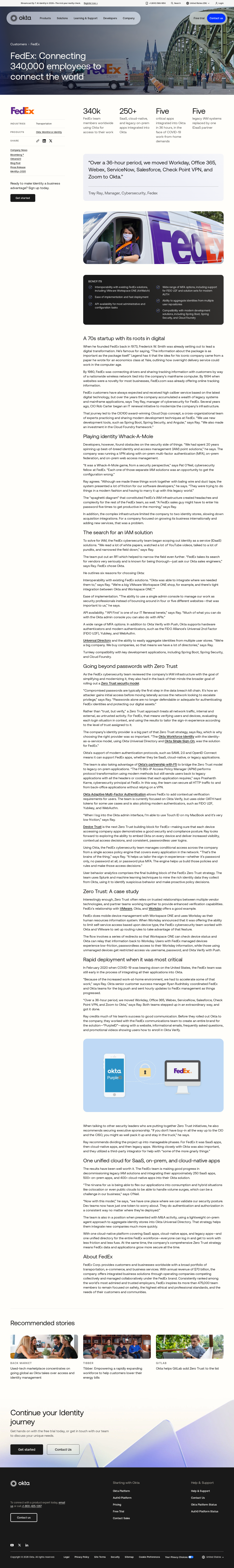 Full screenshot of Okta x FedEx, replacing five legacy IAM systems to enable Zero Trust at global scale