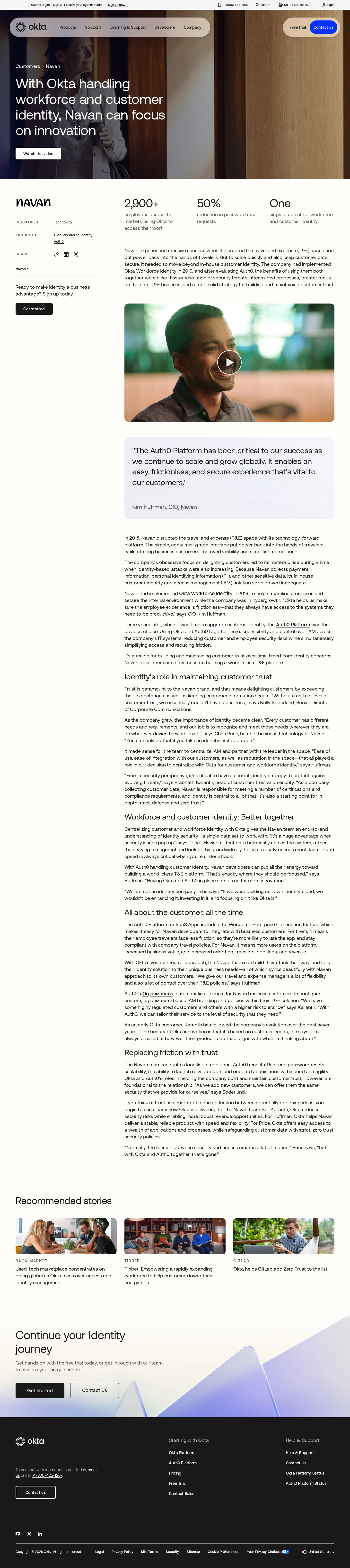 Screenshot of Okta x Navan, ditching in-house IAM to stay focused on T&E