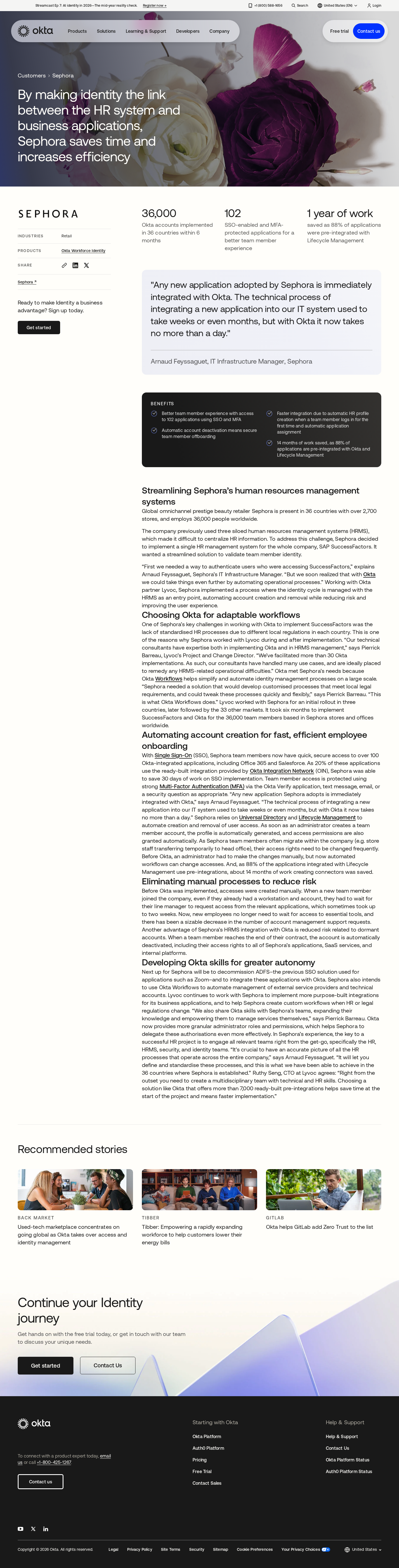 Full screenshot of Okta x Sephora, 14 months of IT work saved across 36 countries