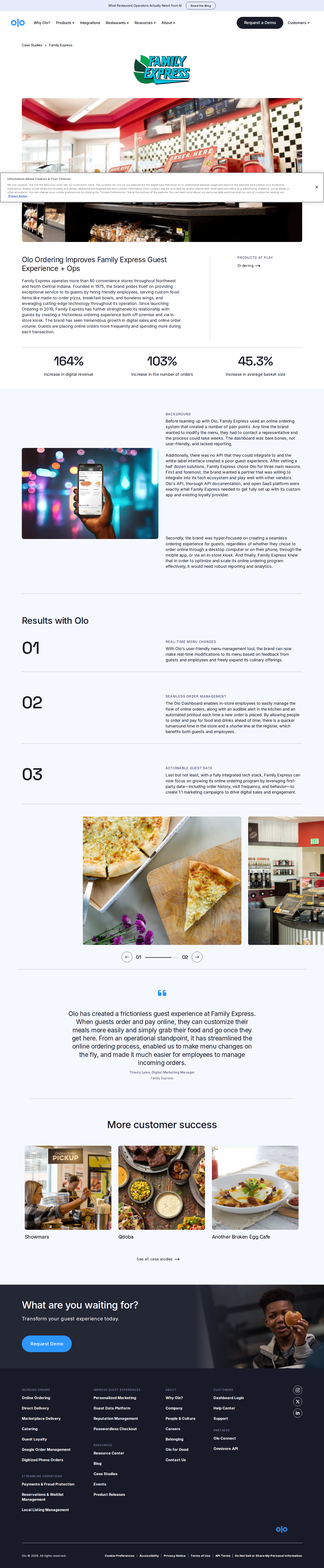 Screenshot of Olo x Family Express, 164% digital revenue growth for a convenience store chain