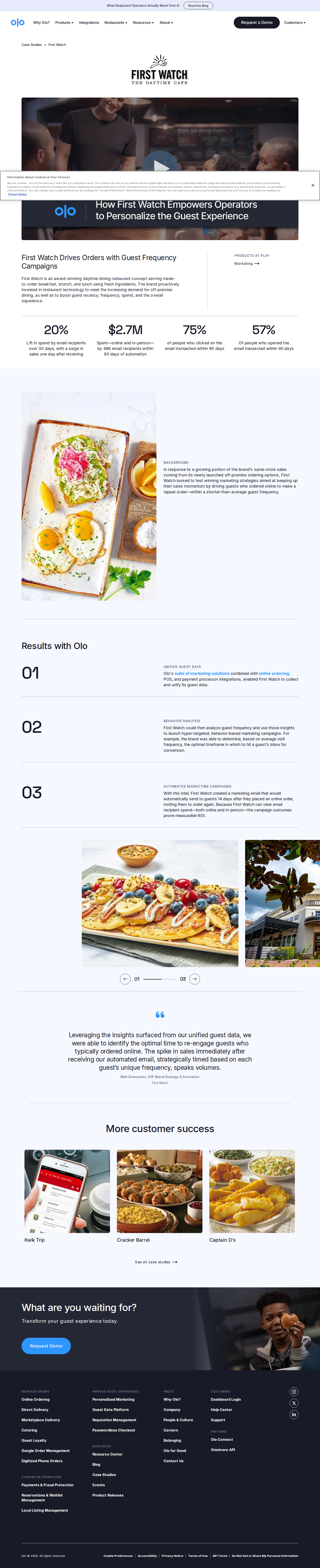 Screenshot of Olo x First Watch, automated emails drive $2.7M in 90-day spend