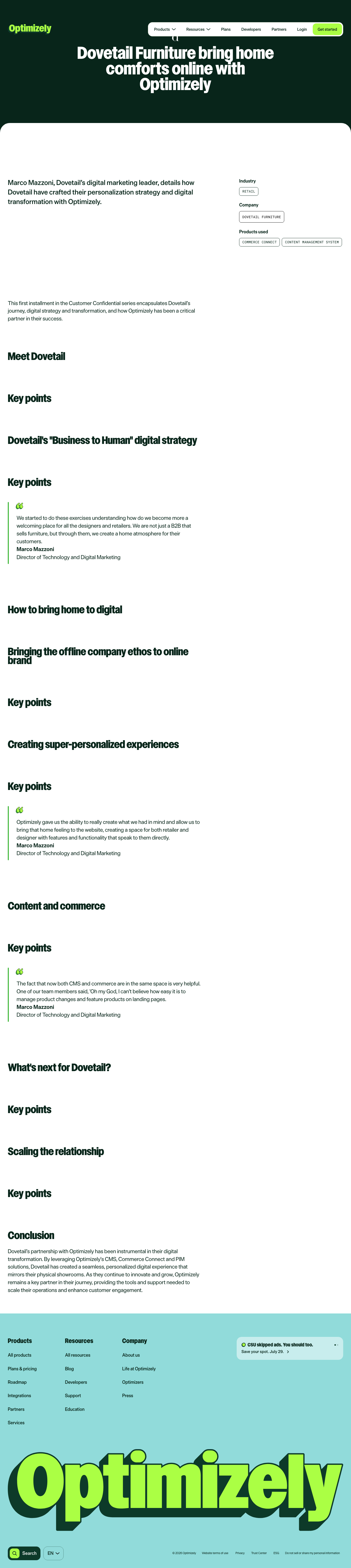 Screenshot of Optimizely × Dovetail — a digital strategy told on camera