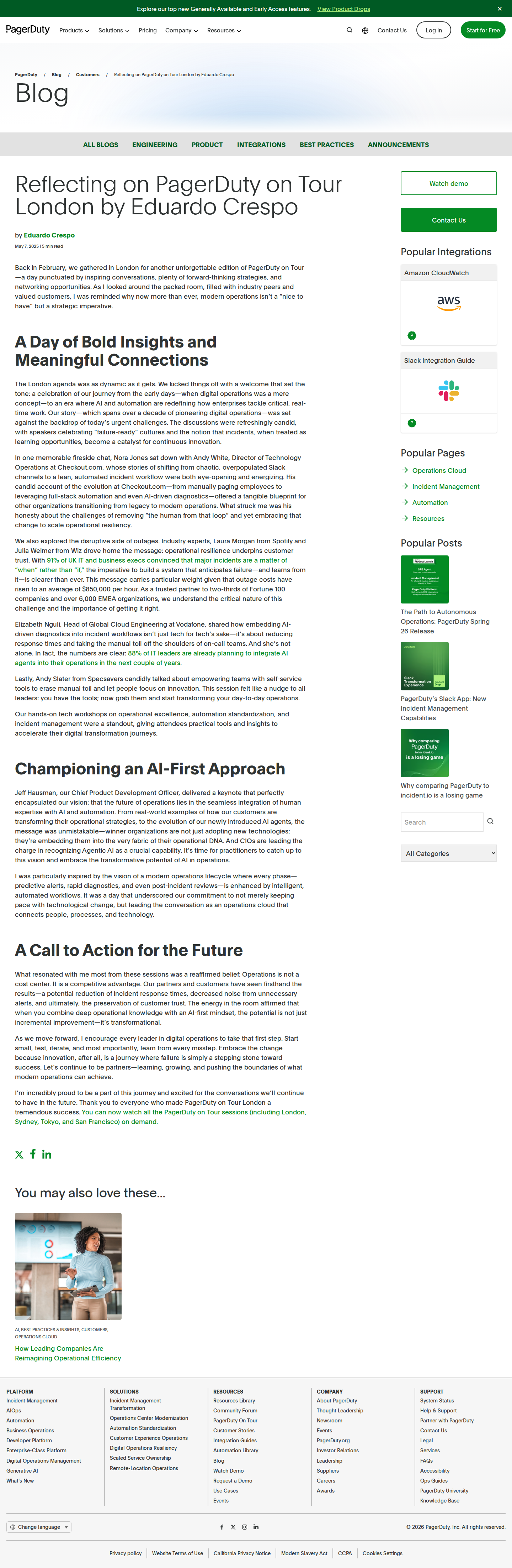 Screenshot of PagerDuty x Tour London, AI-first ops as competitive advantage