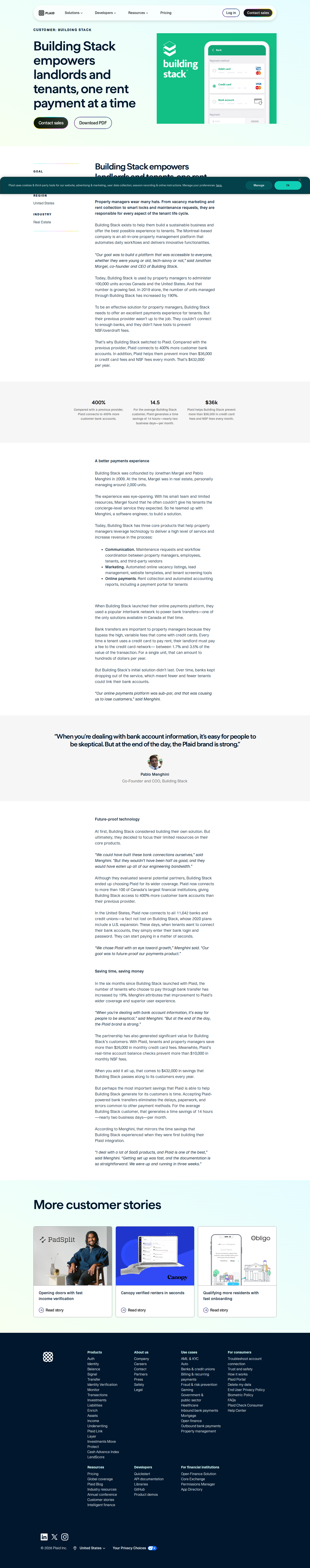Screenshot of Plaid x Building Stack, $432K in annual savings by switching payment rails