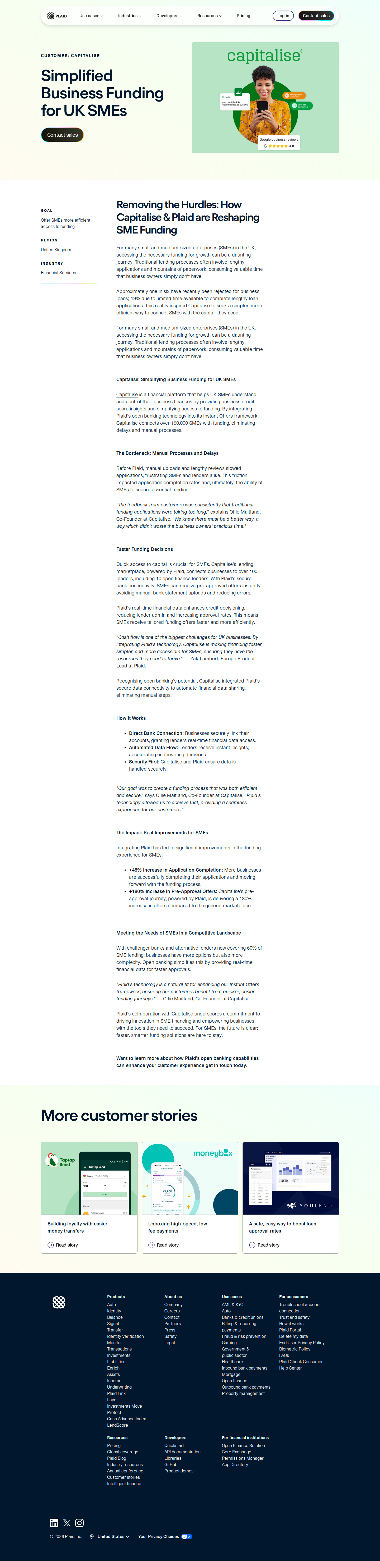 Screenshot of Plaid x Capitalise, 180% more pre-approval offers for UK SMEs