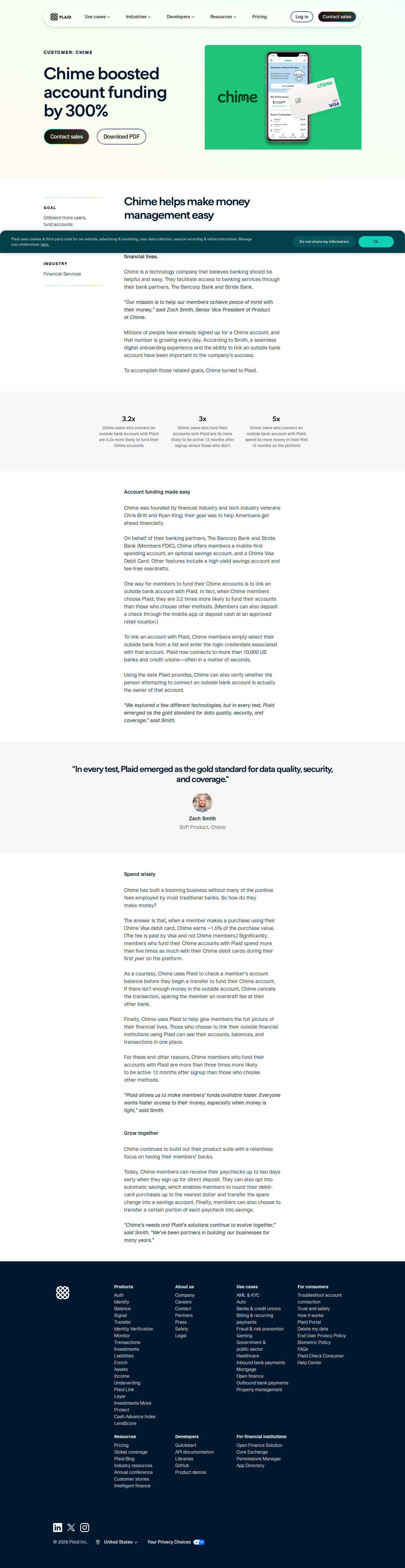 Screenshot of Plaid x Chime, 300% boost in account funding