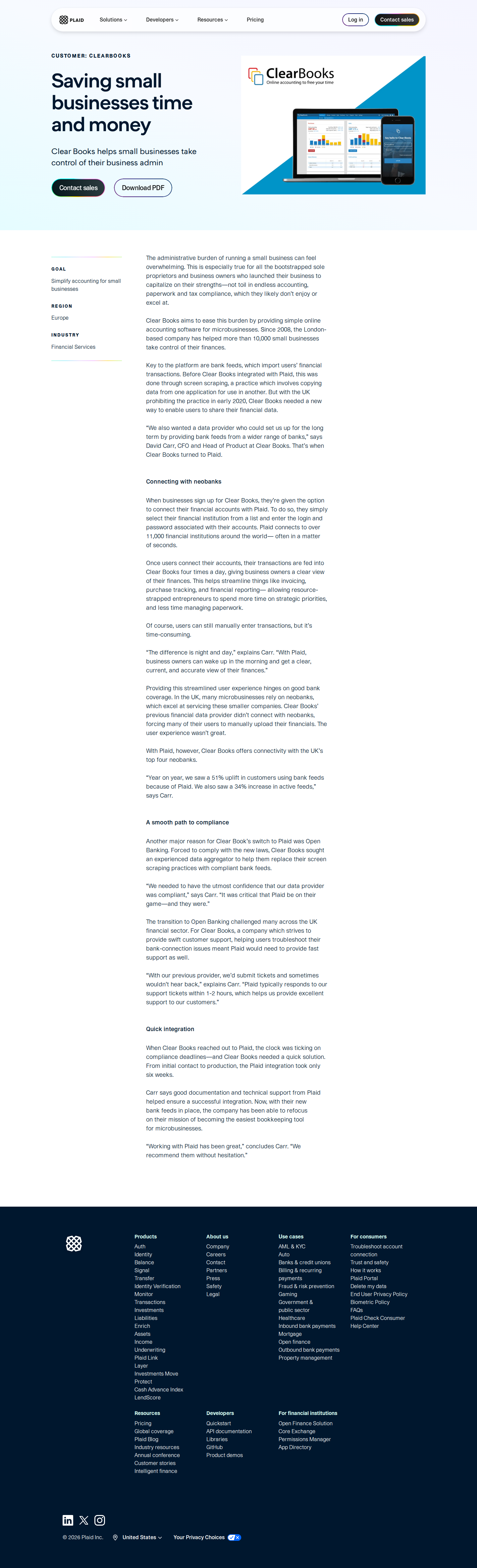 Screenshot of Plaid x Clear Books, replacing banned screen scraping with compliant bank feeds