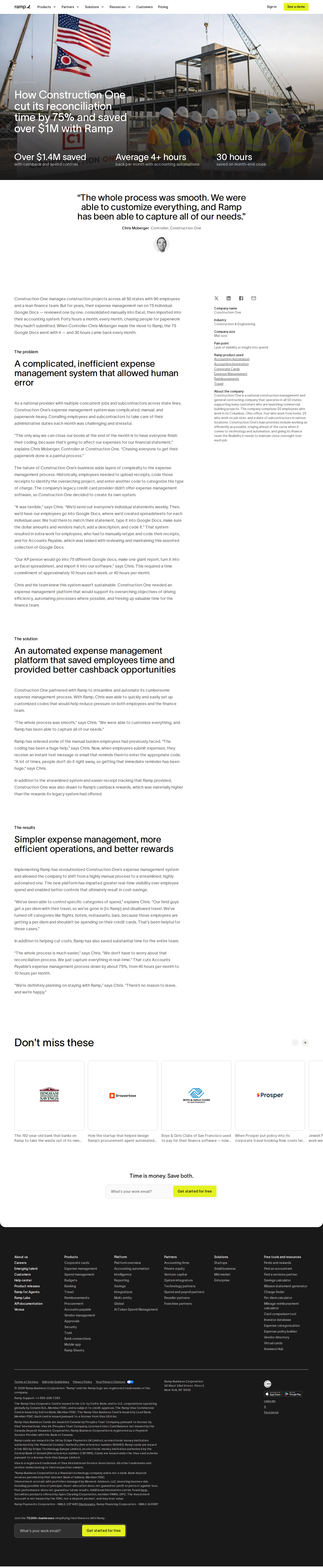 Full screenshot of Ramp x Construction One: 75 Google Docs to 75% less reconciliation time