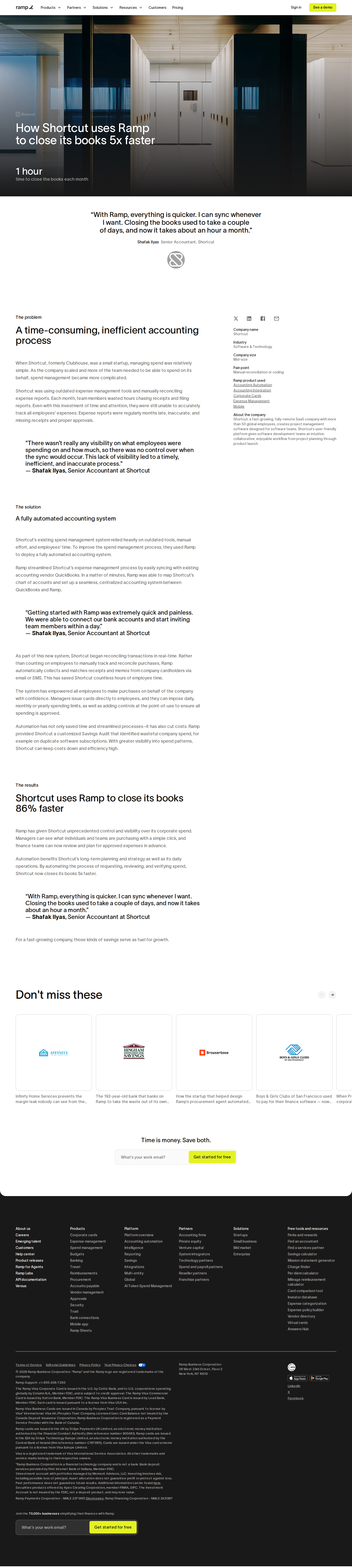 Full screenshot of Ramp x Shortcut, closing the books 5x faster