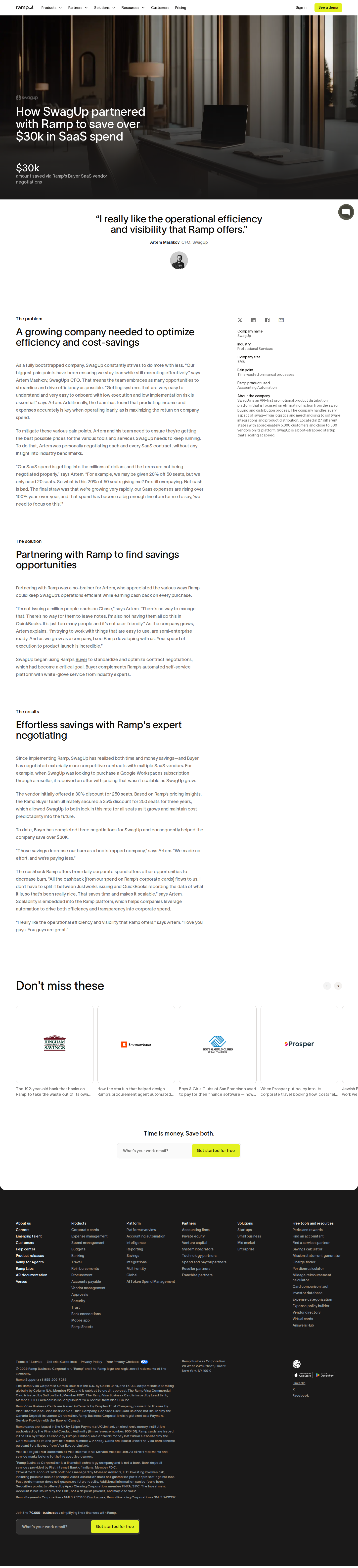 Full screenshot of Ramp x SwagUp: $30k saved with zero negotiating effort