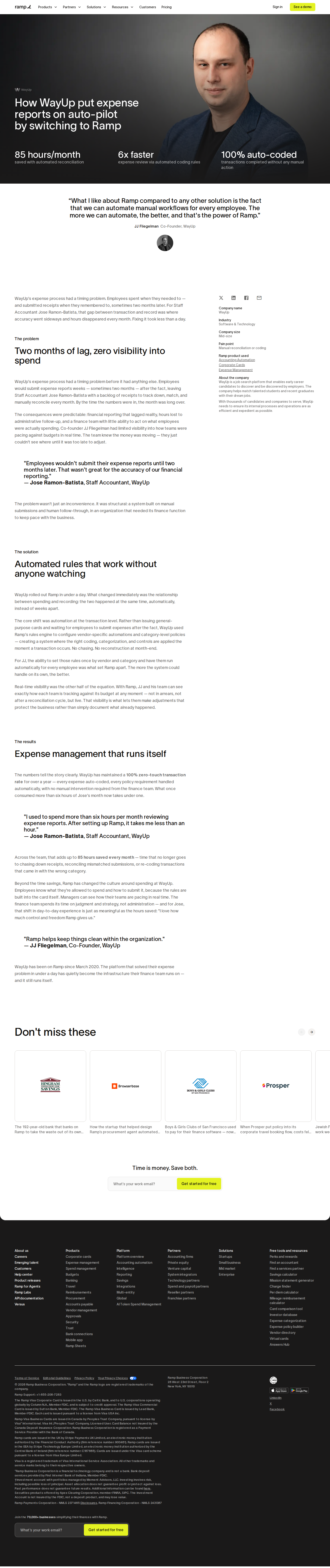 Full screenshot of Ramp x WayUp: Expense reports on auto-pilot