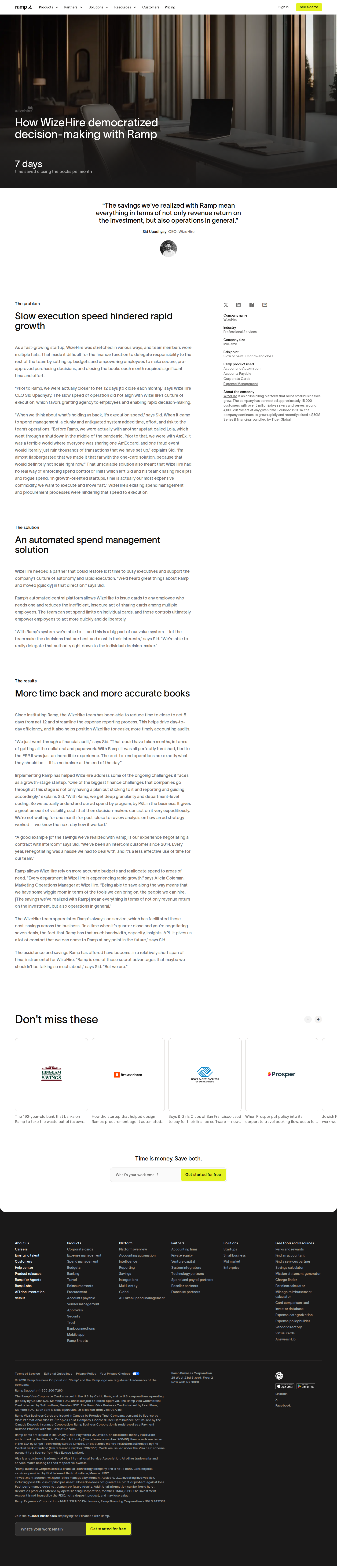 Full screenshot of Ramp x WizeHire, unblocking execution speed at a fast-growing startup