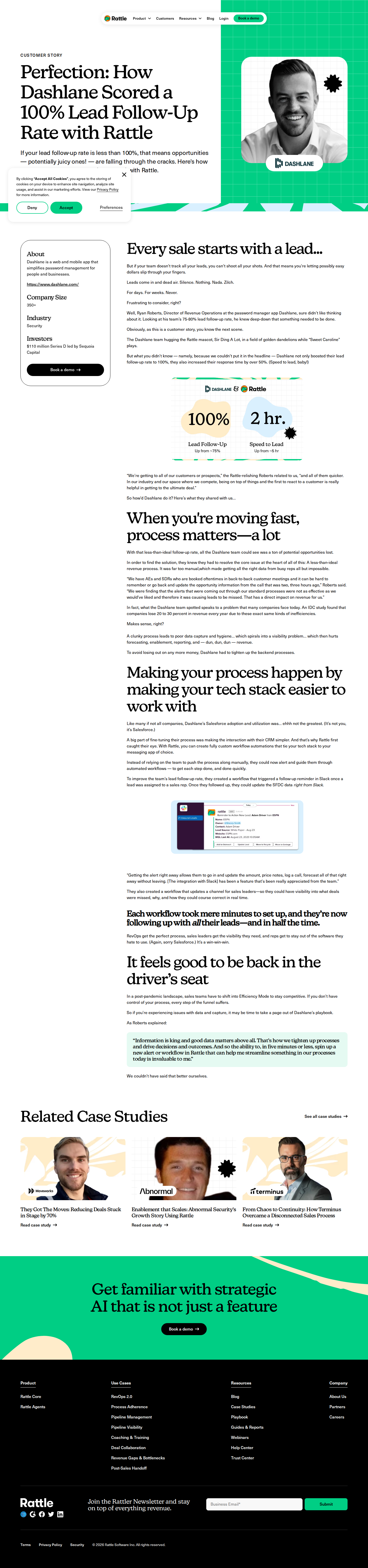 Screenshot of Rattle x Dashlane, 100% lead follow-up via Slack-triggered workflows