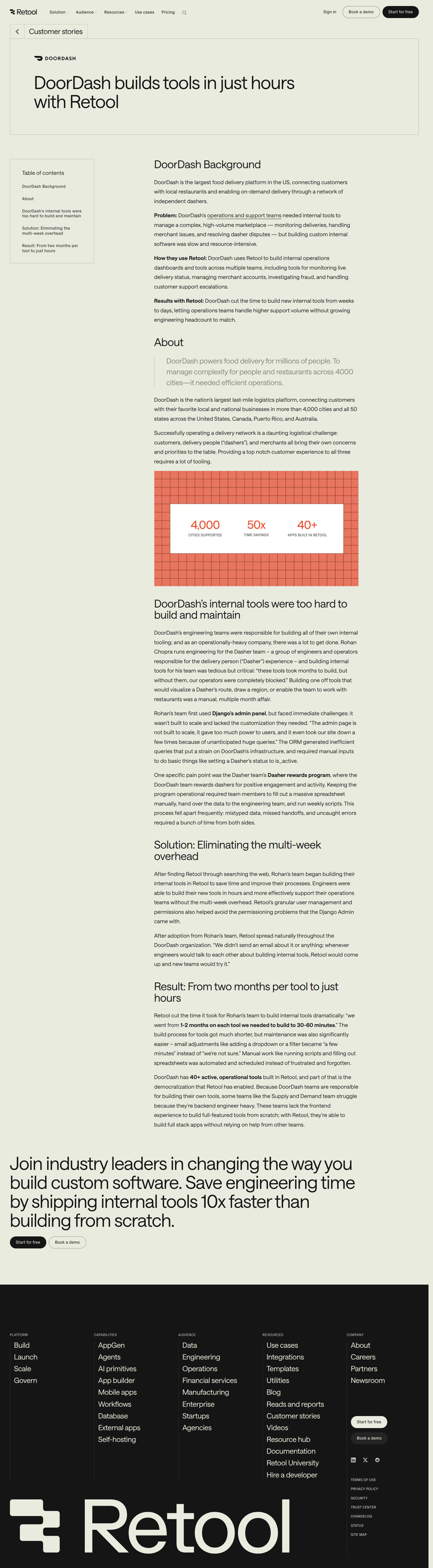 Screenshot of Retool x DoorDash, internal tools from months to minutes