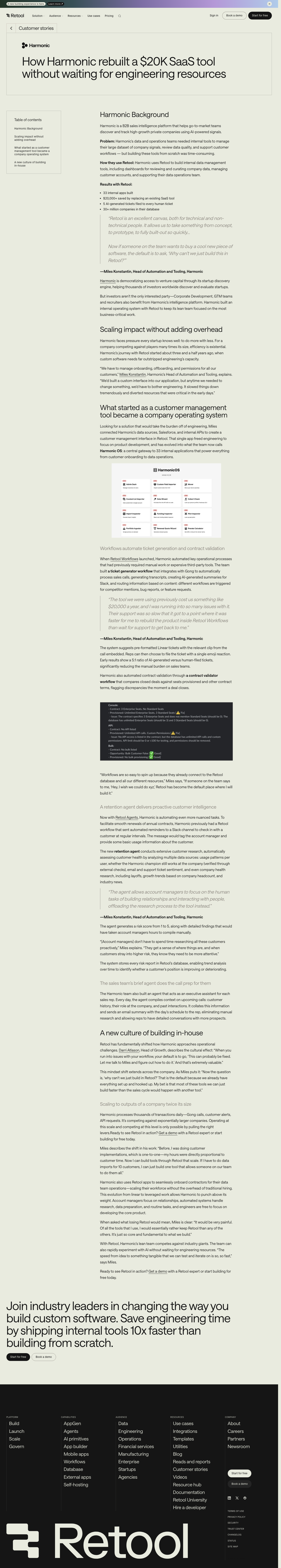 Screenshot of Retool x Harmonic, a lean team builds its own operating system