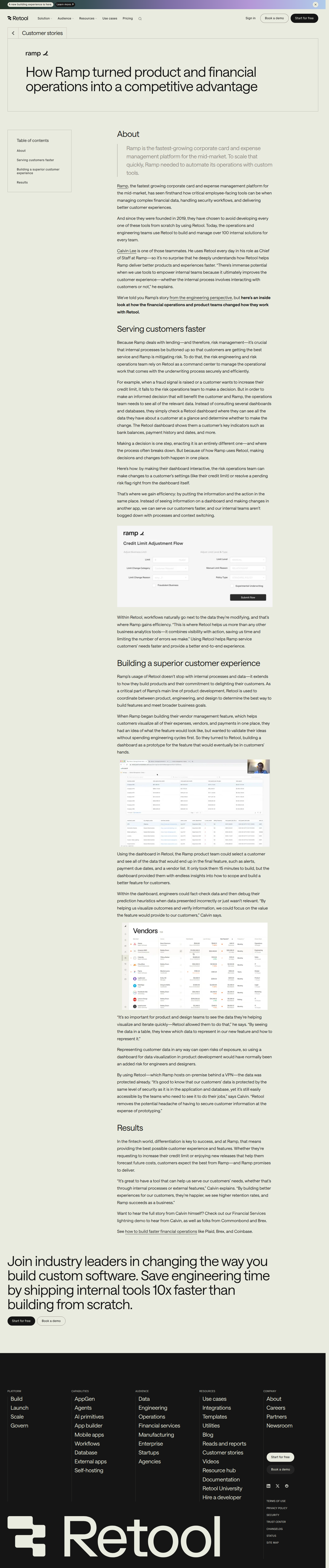 Screenshot of Retool x Ramp, unblocking fintech ops at scale