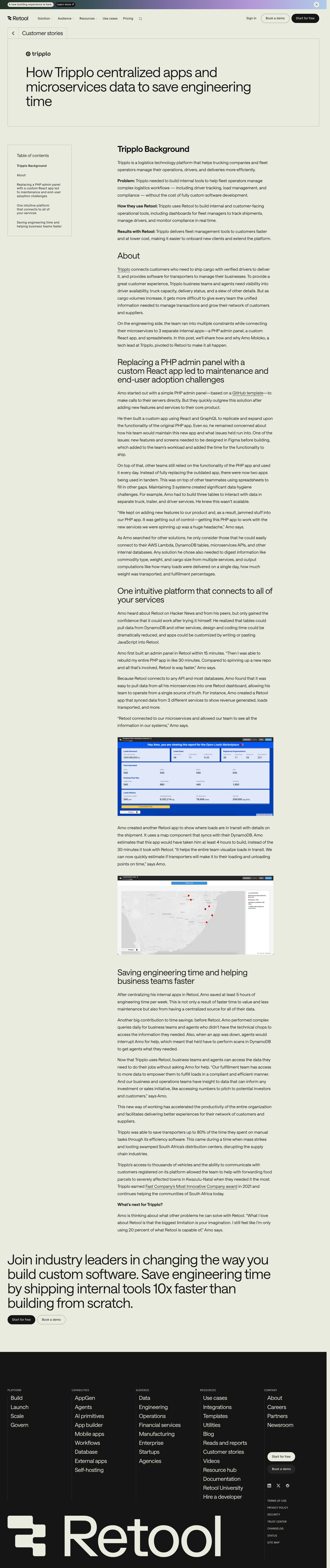 Screenshot of Retool x Tripplo, three fragmented tools collapsed into one