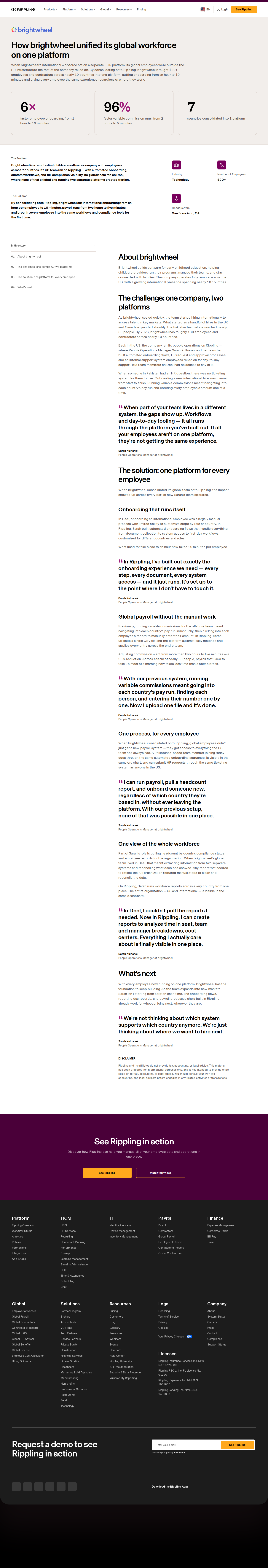 Screenshot of Rippling x brightwheel, one platform for a global workforce