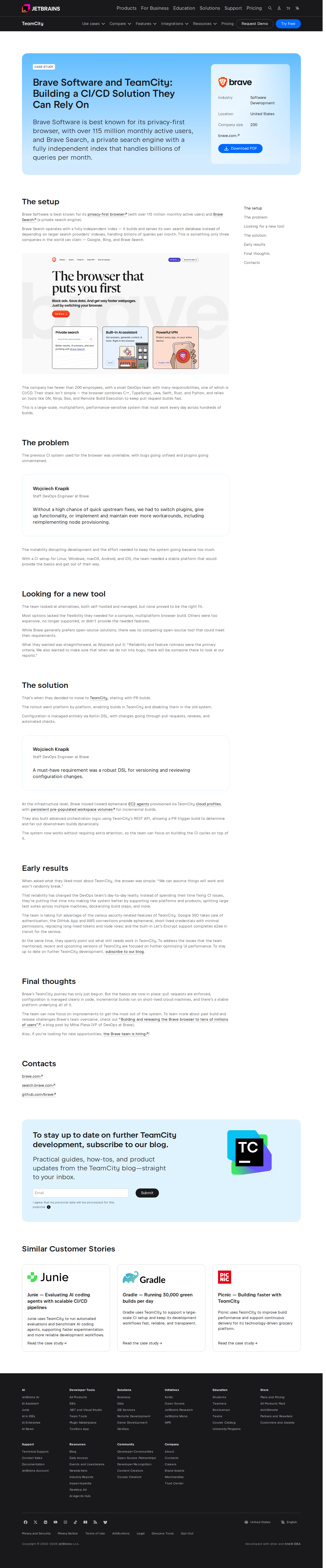 Screenshot of TeamCity x Brave Software, replacing a CI system they could no longer trust