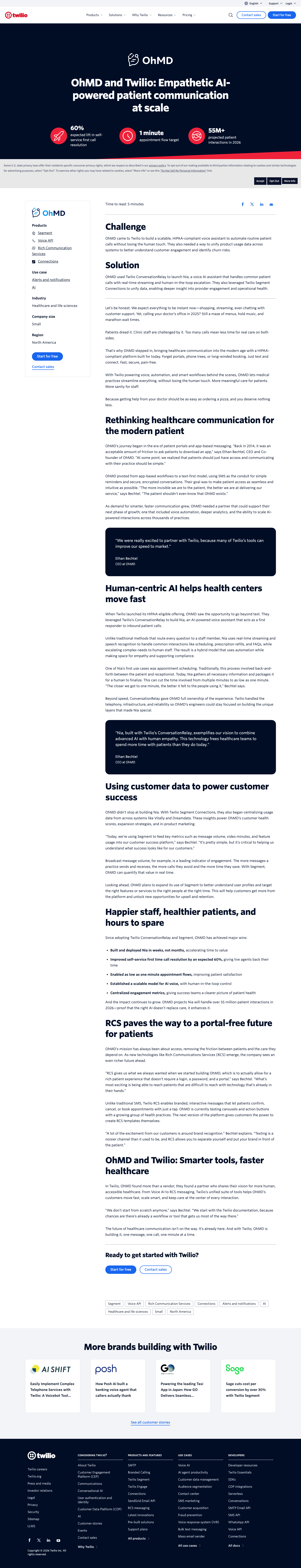 Screenshot of Twilio x OhMD, AI voice that keeps the human touch in healthcare