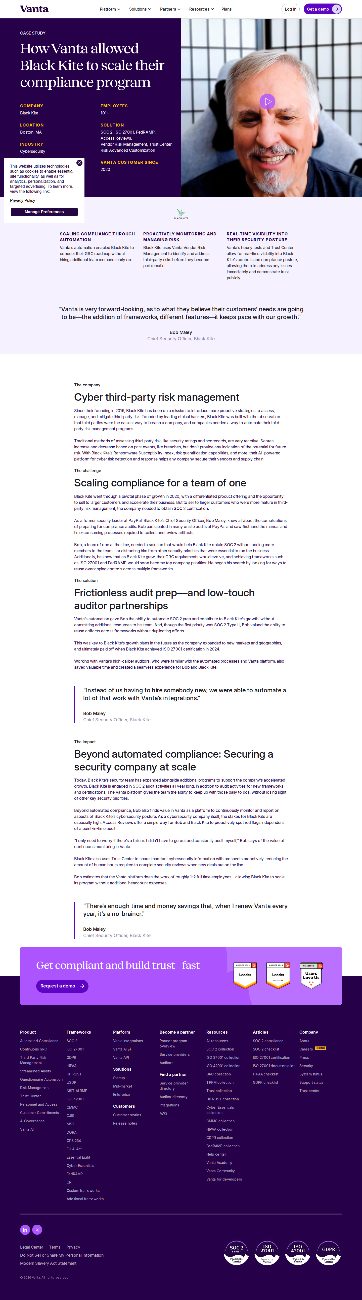 Full screenshot of Vanta x Black Kite, scaling compliance without headcount