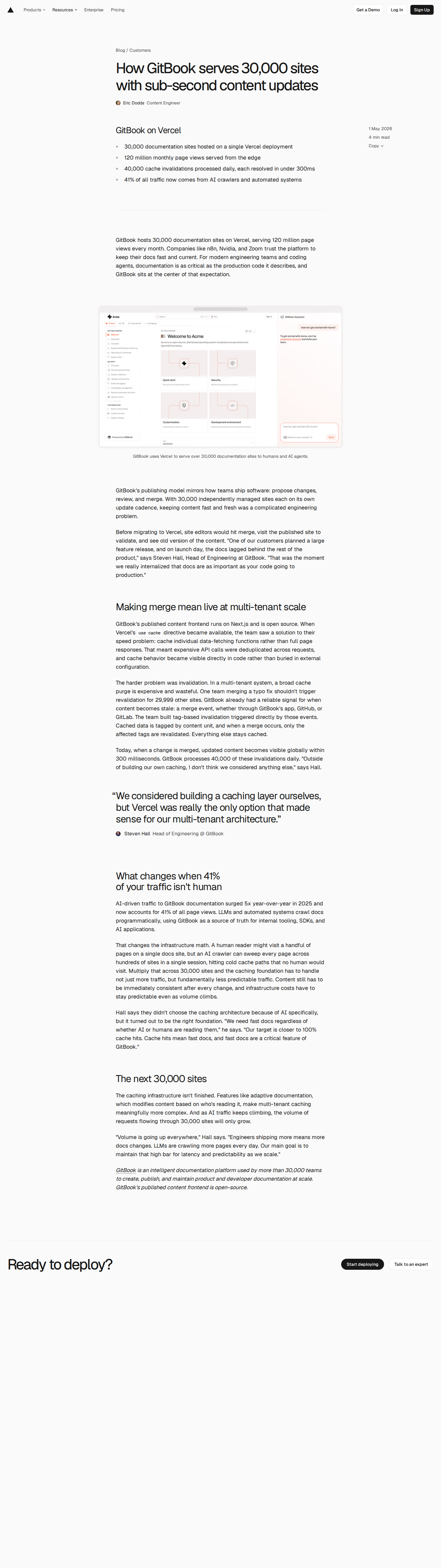 Screenshot of Vercel x GitBook, 30,000 sites updated in under 300ms