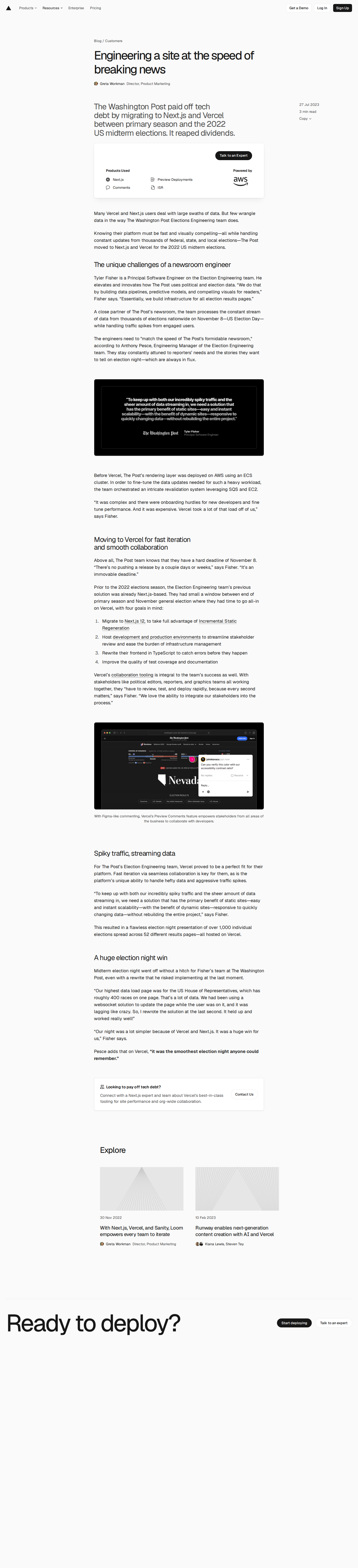 Screenshot of Vercel x The Washington Post, migrating through an immovable deadline