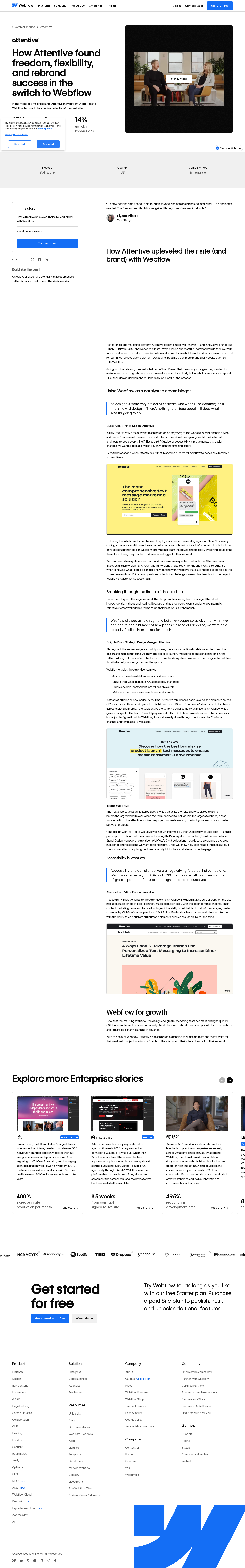 Full screenshot of Webflow x Attentive, rebrand without engineers