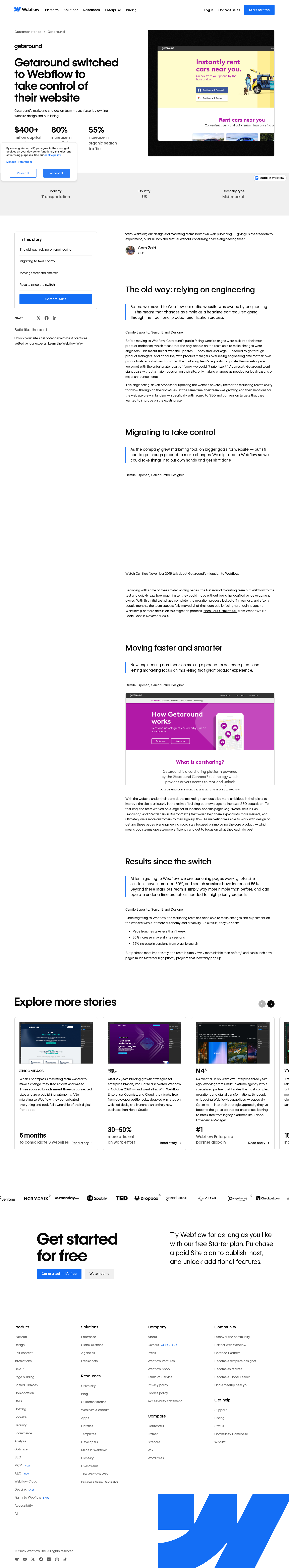 Full screenshot of Webflow x Getaround: Eight years of backlog cleared in months