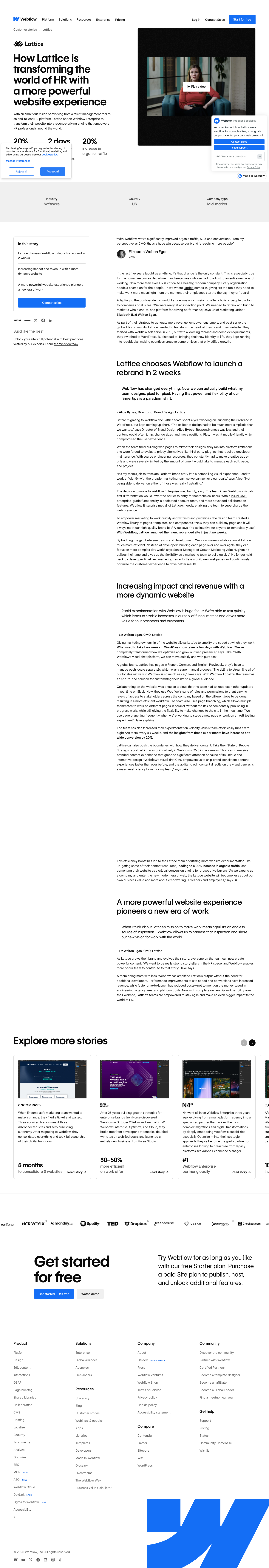 Screenshot of Webflow × Lattice — site relaunch, 20% growth