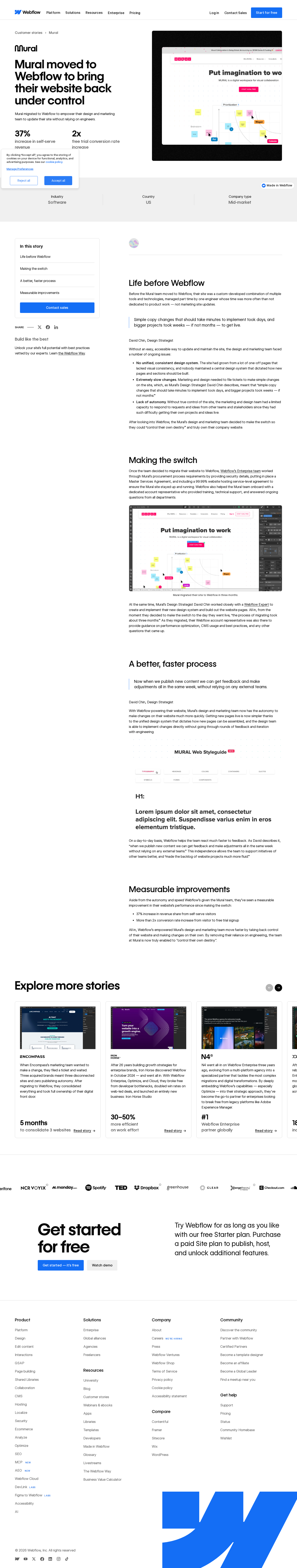Full screenshot of Webflow x Mural, taking back control of the website