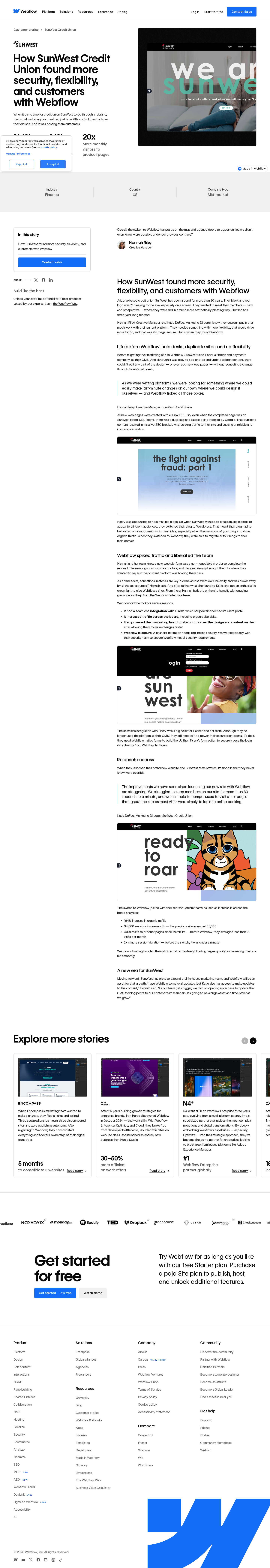 Screenshot of Webflow x SunWest Credit Union, rebrand unlocks 164% traffic growth