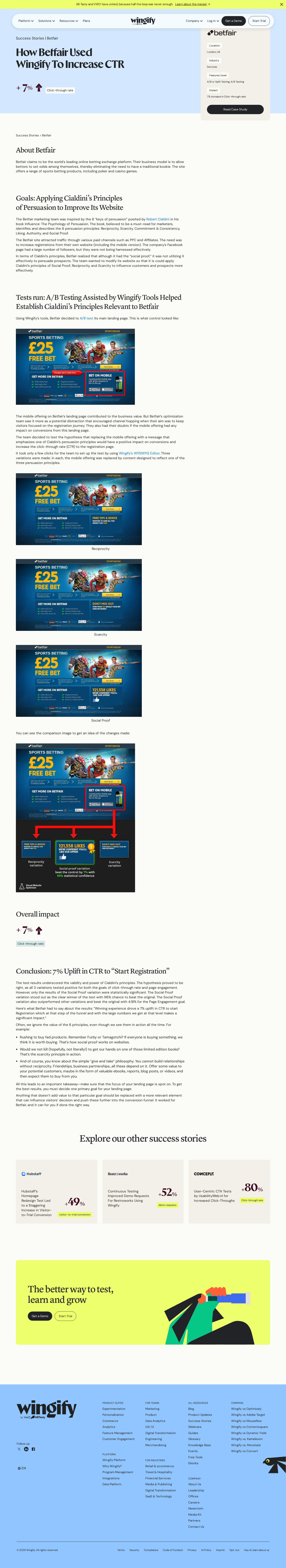 Screenshot of Wingify x Betfair, Social Proof Wins the A/B Test