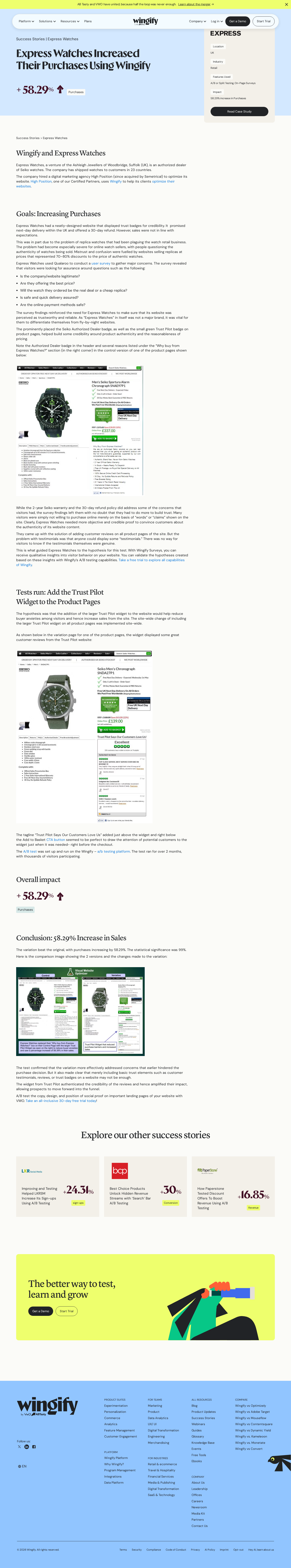 Screenshot of Wingify x Express Watches, trust widget lifts purchases 58%