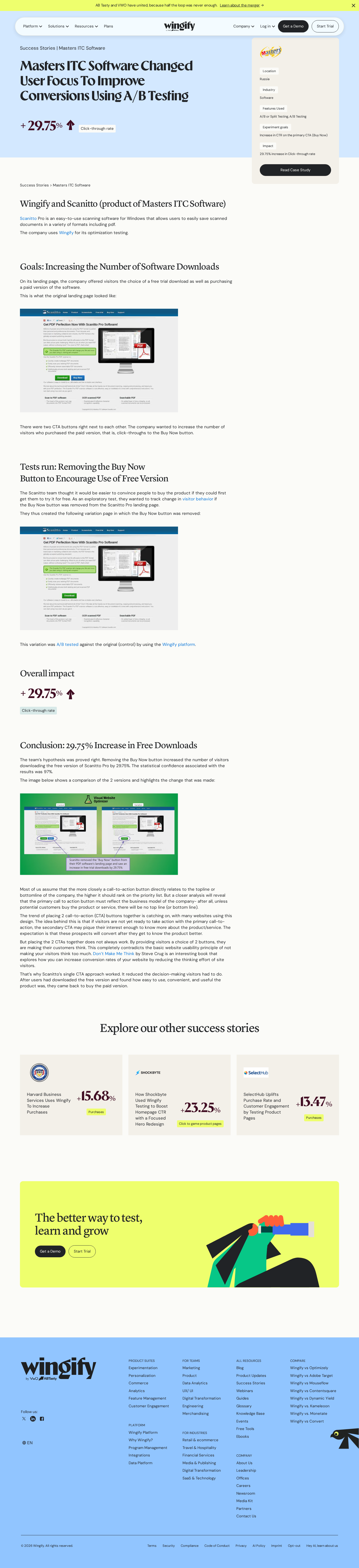 Screenshot of Wingify x Scanitto Pro, removing a button lifted downloads 29.75%